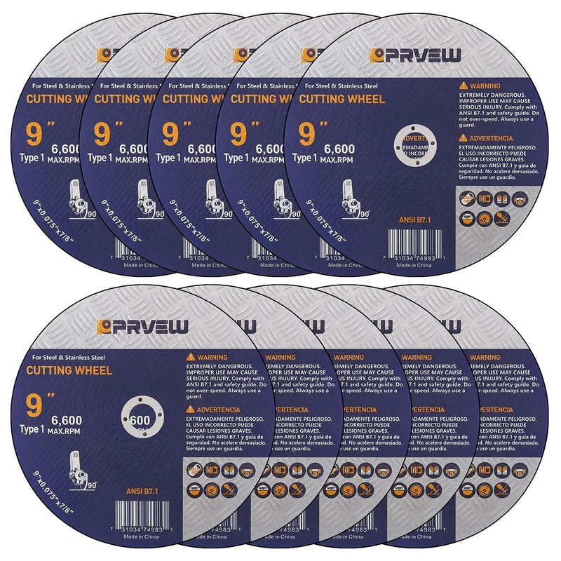 PRVEW 10-Pack Cut Off Wheels 9-Inch, 9"x0.075"x7/8" Quality Cutting Disc, Metal & Stainless Steel Aggressive Cutting Wheel for Angle Grinder, General Purpose Cut-Off Wheel(9-Inch) - Image 1